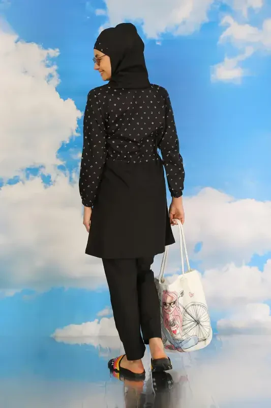 Akbeniz Women's Pants Patterned Full Coverage Burkini Swimsuit Black 31074 - 5