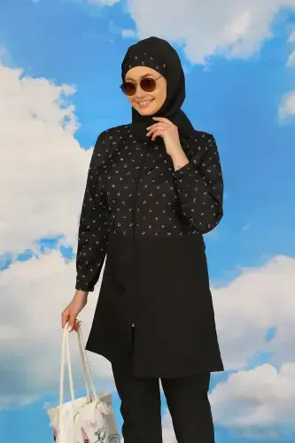Akbeniz Women's Pants Patterned Full Coverage Burkini Swimsuit Black 31074 - 6