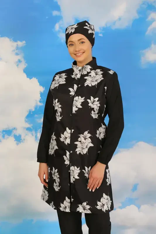 Akbeniz Women's Pants Patterned Full Coverage Swimsuit Black 31070 - 4