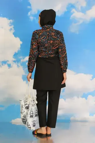 Akbeniz Women's Pants Patterned Full Coverage Swimsuit Black 31075 - 8