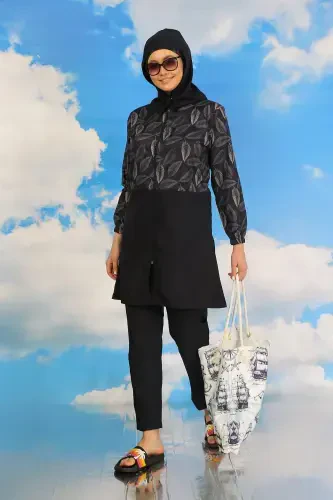 Akbeniz Women's Pants Patterned Full Coverage Swimsuit Navy Blue 31075 - 5