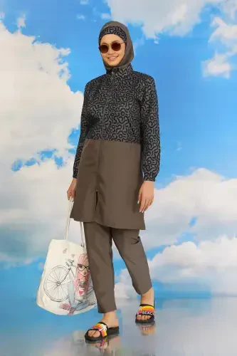 Akbeniz Women's Pants Patterned Full Coverage Swimsuit Smoked 31074 - 4