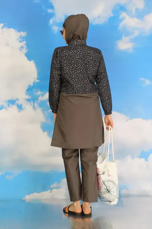 Akbeniz Women's Pants Patterned Full Coverage Swimsuit Smoked 31074 - 5