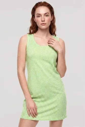 Akbeniz Women's Patterned Basic Nightgown - Green - 2