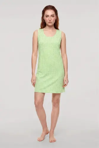Akbeniz Women's Patterned Basic Nightgown - Green - 3