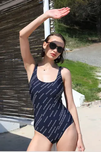 Akbeniz Women's Patterned Swimsuit Navy Blue 34020 - 7
