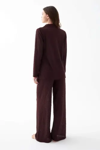 Akbeniz Women's Plum Button-Down Relaxed Fit Pajama Set - 5