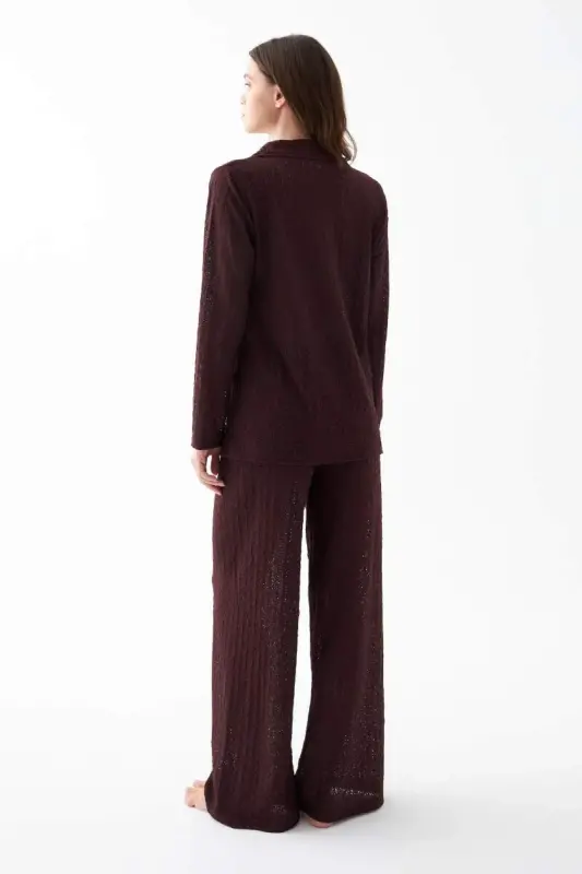 Akbeniz Women's Plum Button-Down Relaxed Fit Pajama Set - 5