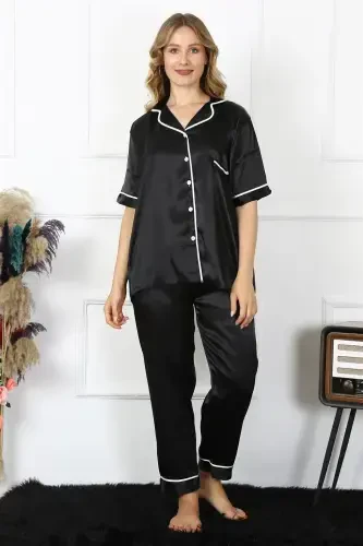 Akbeniz Women's Plus Size Black Satin Pajama Set 10303 - 1
