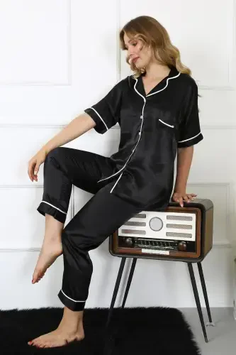 Akbeniz Women's Plus Size Black Satin Pajama Set 10303 - AKBENIZ (1)