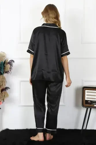 Akbeniz Women's Plus Size Black Satin Pajama Set 10303 - 5