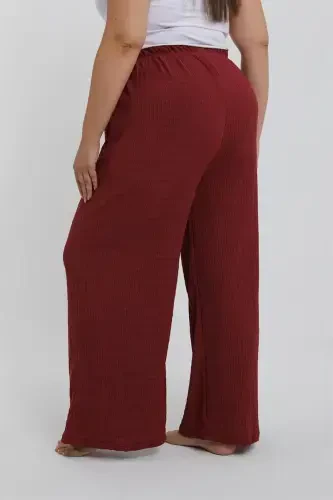 Akbeniz Women's Plus Size Burgundy Relaxed Fit Baggy Single Bottom - 3