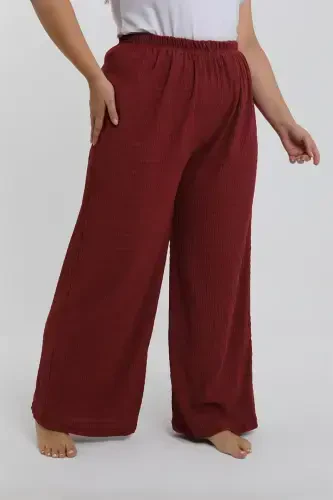 Akbeniz Women's Plus Size Burgundy Relaxed Fit Baggy Single Bottom - 6