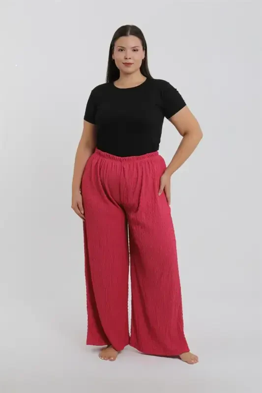 Akbeniz Women's Plus Size Coral Color Relaxed Fit Baggy Bottom - 6