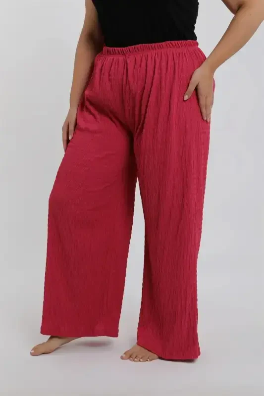 Akbeniz Women's Plus Size Coral Color Relaxed Fit Baggy Bottom - 7