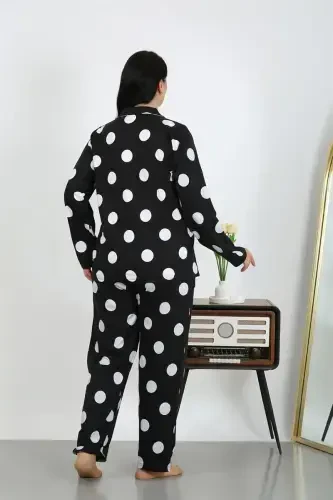 Akbeniz Women's Plus Size Cotton Pocket Buttoned Black Pajama Set 202504 - 5