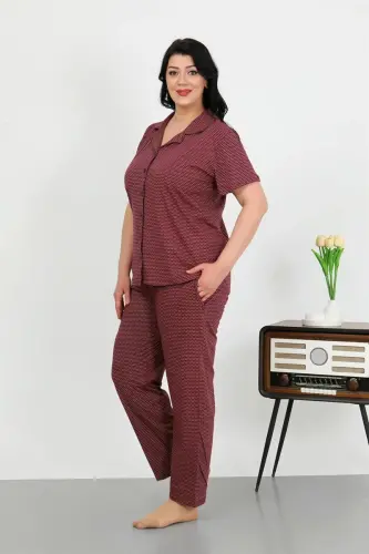 Akbeniz Women's Plus Size Cotton Pocketed Buttoned Purple Pajamas Set 202507 - AKBENIZ (1)