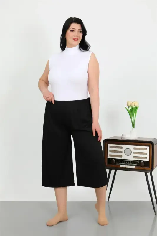 Akbeniz Women's Plus Size Crinkle Capri 27561Black - AKBENIZ