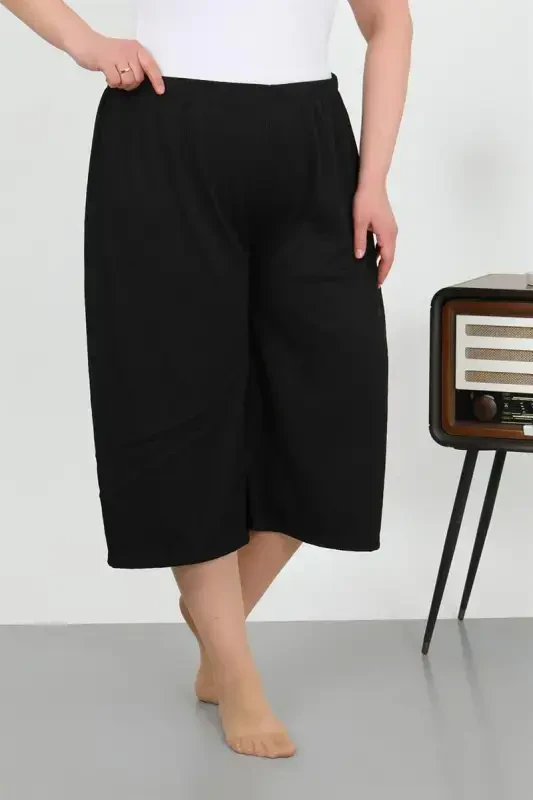 Akbeniz Women's Plus Size Crinkle Capri 27561Black - 2
