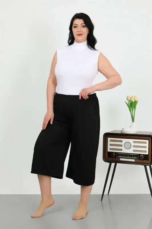 Akbeniz Women's Plus Size Crinkle Capri 27561Black - 5