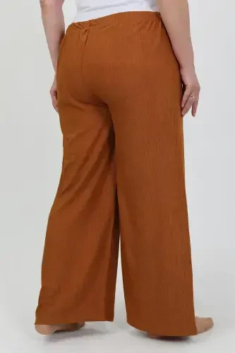 Akbeniz Women's Plus Size Crinkle Pants 210076 Brick Red - 4