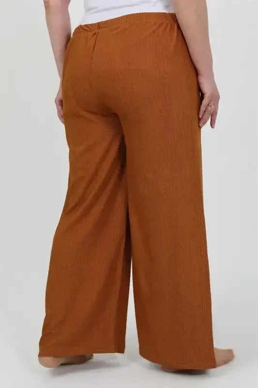 Akbeniz Women's Plus Size Crinkle Pants 210076 Brick Red - 4