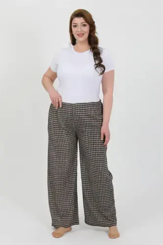 Akbeniz Women's Plus Size Crinkle Pants 210076 Brown - AKBENIZ (1)