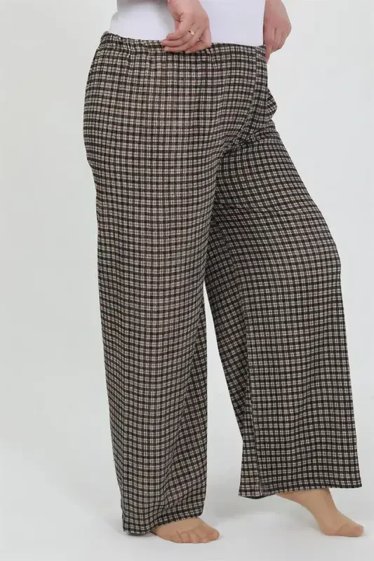 Akbeniz Women's Plus Size Crinkle Pants 210076 Brown - 2