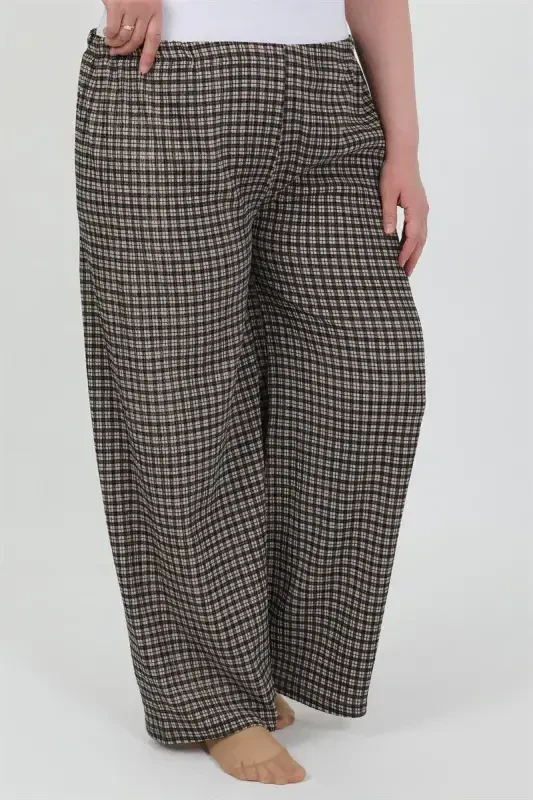 Akbeniz Women's Plus Size Crinkle Pants 210076 Brown - 3