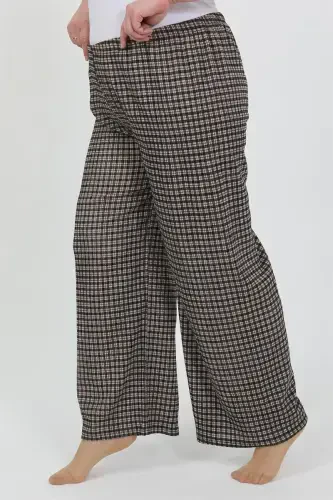 Akbeniz Women's Plus Size Crinkle Pants 210076 Brown - 4