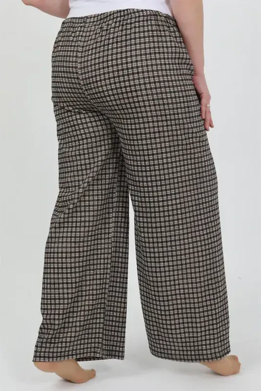 Akbeniz Women's Plus Size Crinkle Pants 210076 Brown - 6