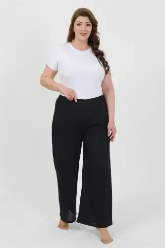 Akbeniz Women's Plus Size Crinkle Pants 210076 Navy Blue - 1