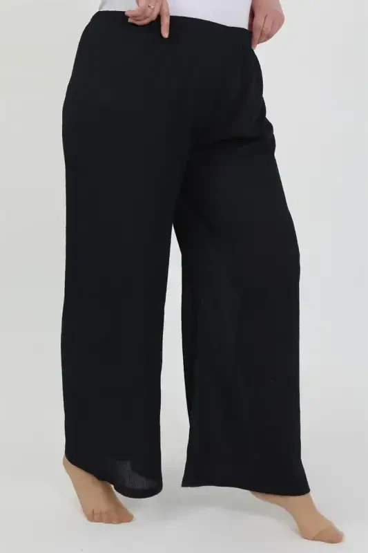 Akbeniz Women's Plus Size Crinkle Pants 210076 Navy Blue - 2