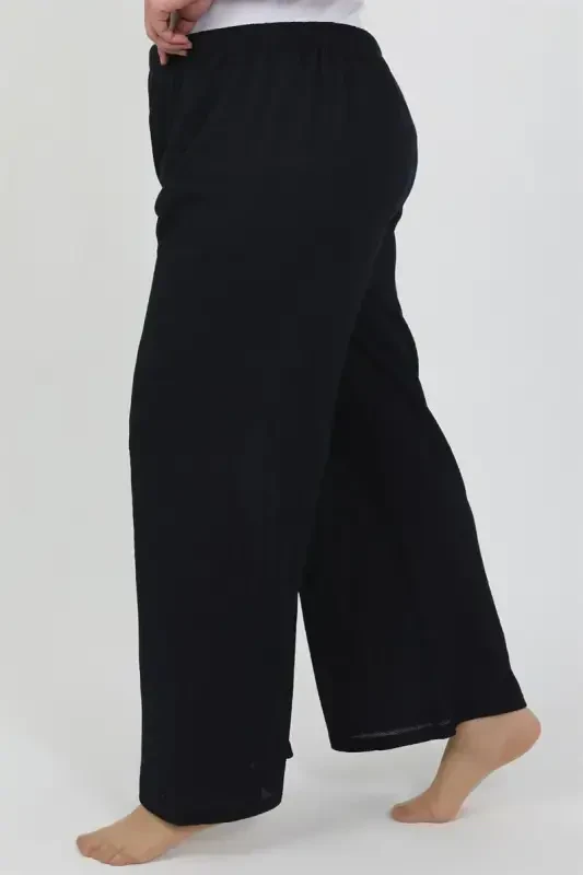 Akbeniz Women's Plus Size Crinkle Pants 210076 Navy Blue - 4