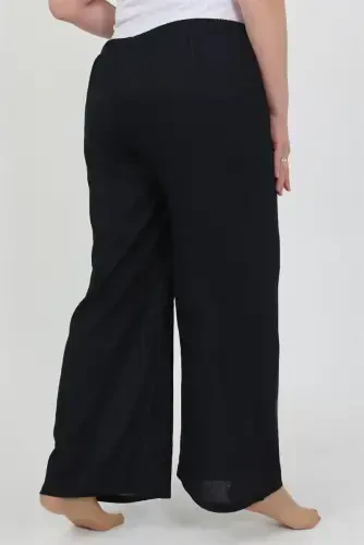 Akbeniz Women's Plus Size Crinkle Pants 210076 Navy Blue - 6