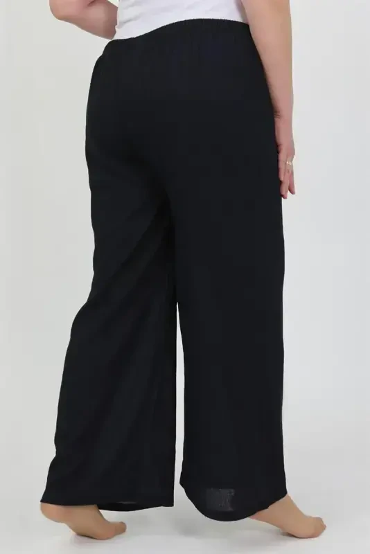 Akbeniz Women's Plus Size Crinkle Pants 210076 Navy Blue - 6