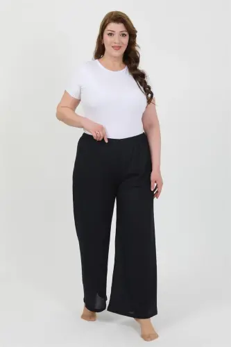 Akbeniz Women's Plus Size Crinkle Pants 210076 Navy Blue - 1