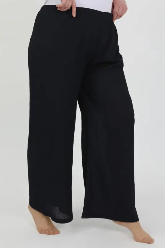Akbeniz Women's Plus Size Crinkle Pants 210076 Navy Blue - 2