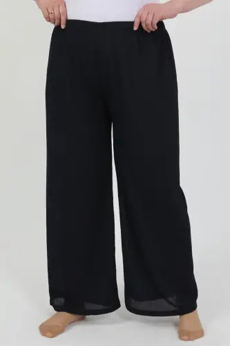 Akbeniz Women's Plus Size Crinkle Pants 210076 Navy Blue - 3