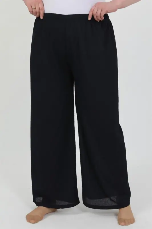 Akbeniz Women's Plus Size Crinkle Pants 210076 Navy Blue - 3