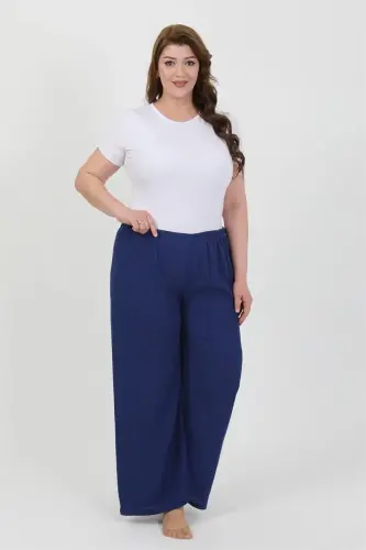 Akbeniz Women's Plus Size Crinkle Pants 210076 Sax - 1