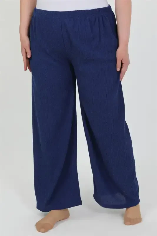 Akbeniz Women's Plus Size Crinkle Pants 210076 Sax - 2