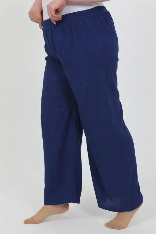 Akbeniz Women's Plus Size Crinkle Pants 210076 Sax - 6