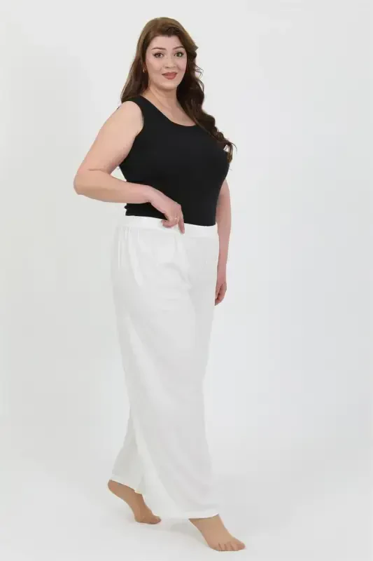 Akbeniz Women's Plus Size Crinkle Pants 210076 White - 2