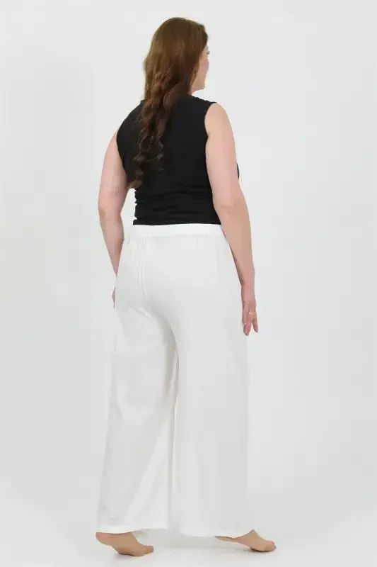 Akbeniz Women's Plus Size Crinkle Pants 210076 White - 3