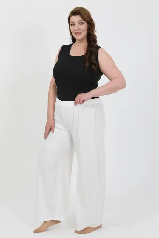 Akbeniz Women's Plus Size Crinkle Pants 210076 White - 6
