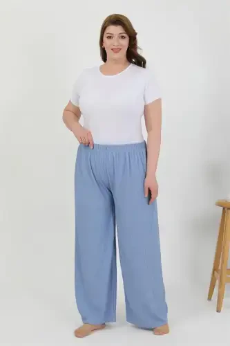 Akbeniz Women's Plus Size Crumpled Pants 210076 Blue - 1