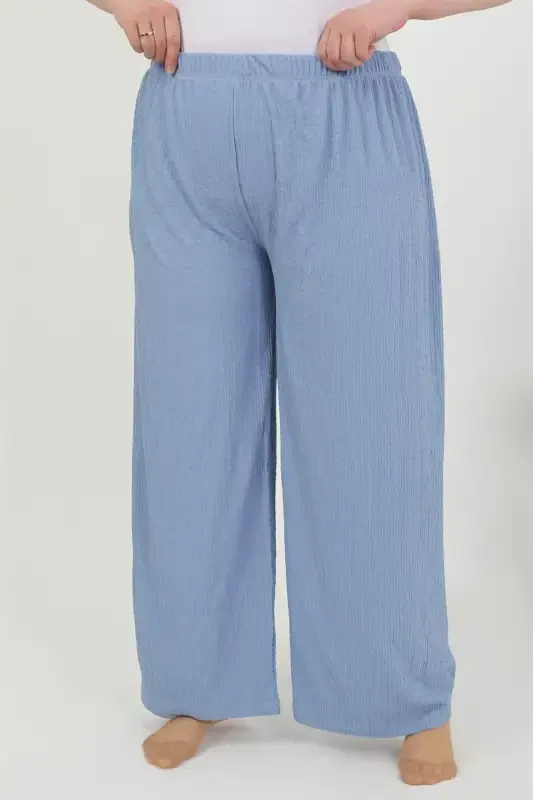 Akbeniz Women's Plus Size Crumpled Pants 210076 Blue - 2