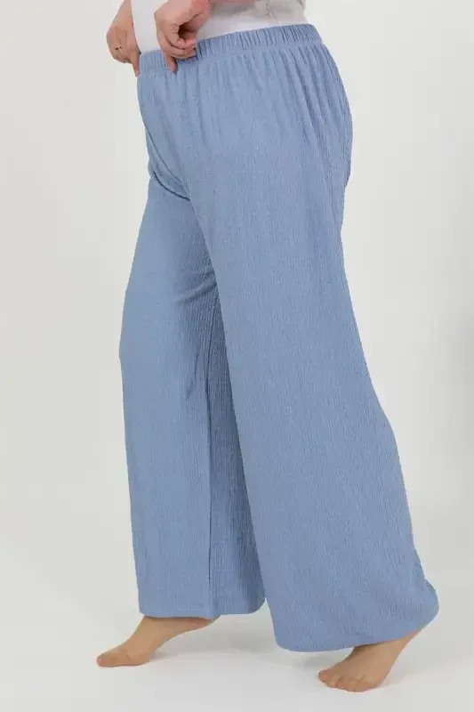 Akbeniz Women's Plus Size Crumpled Pants 210076 Blue - 4