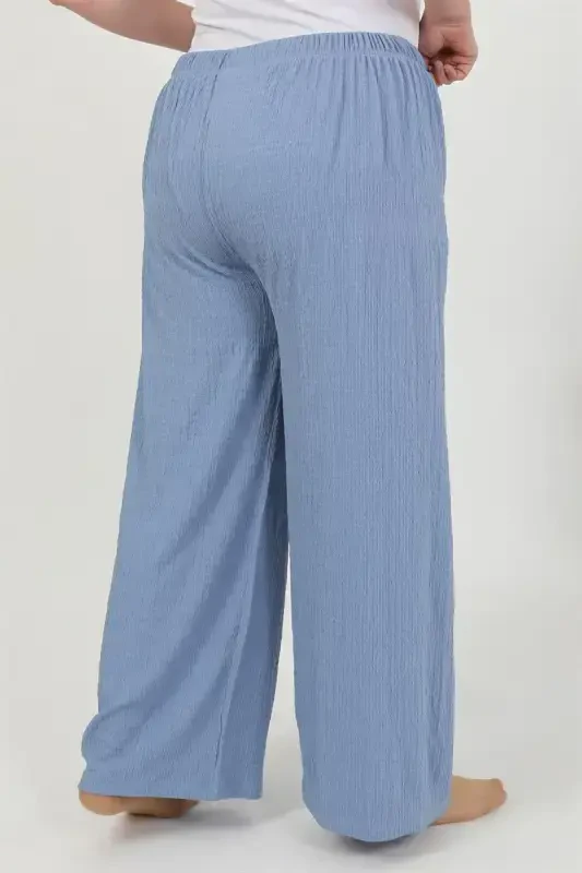 Akbeniz Women's Plus Size Crumpled Pants 210076 Blue - 6